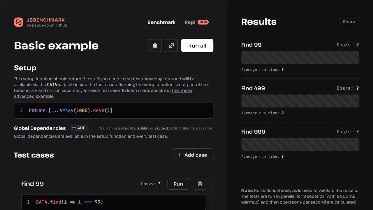 JS Benchmark web preview
