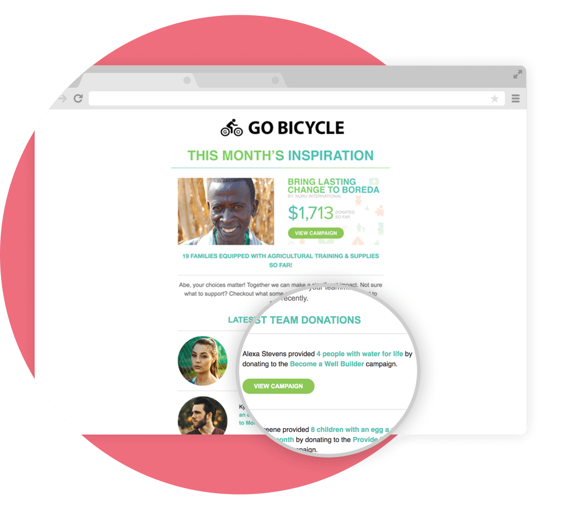 Emails will automatically be sent to your team members with the 'Latest Team Donations' & 'This Month's Inspiration'.