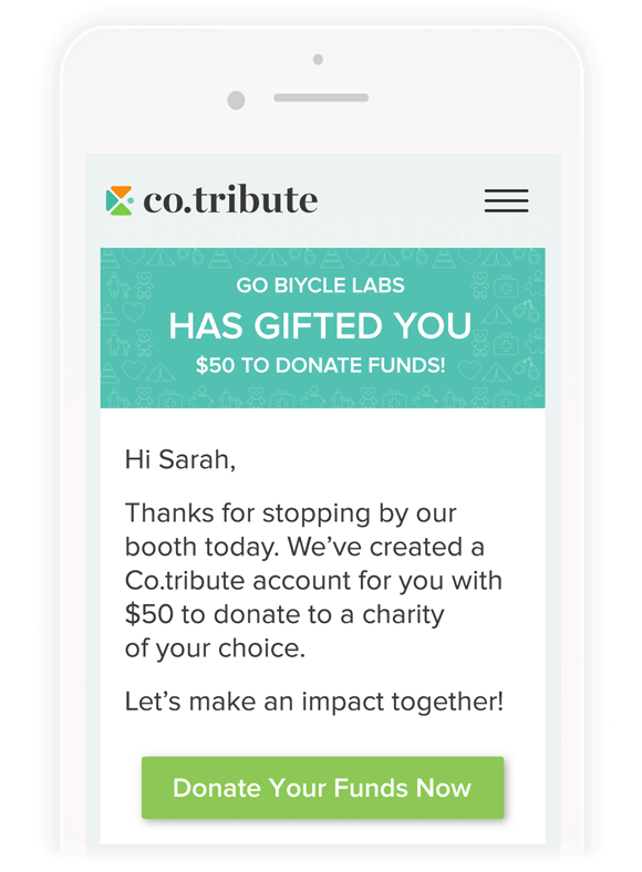 Notification emails can be sent to others with the amount your company has funded them to donate to a charity of their choice.