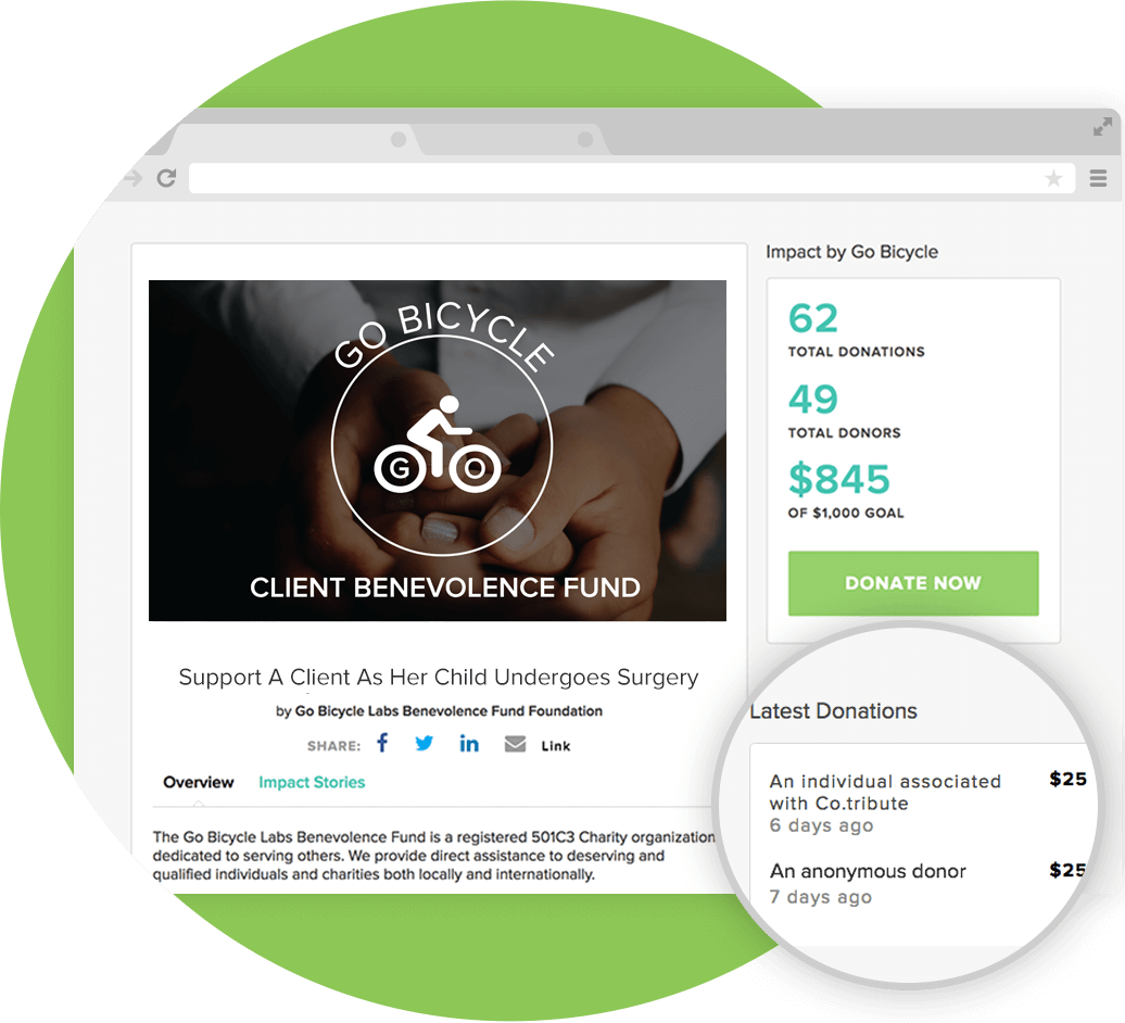 Public campaign pages show the impact made by your company and the Latest Donations to the campaign.