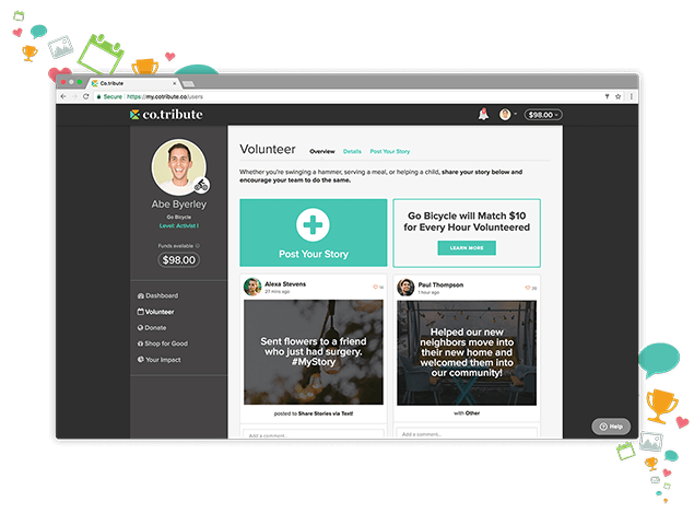 Use the Co.tribute platform to rally members around volunteer events and share stories from these events to build comraderie.