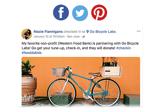 Convert customers into brand advocates when they share your brand's impact on their social media accounts.