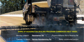 Shire of Boddington Sealing Program Commences Next Week