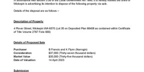 Disposition of Property - 4 Plover St, Wickepin