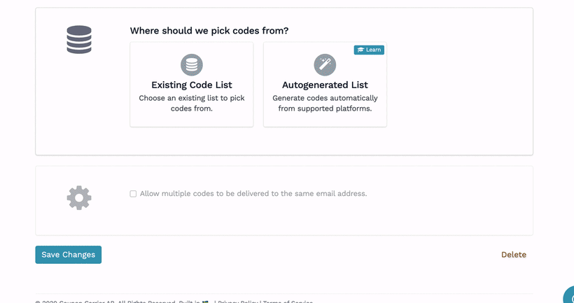 Select code source and activate