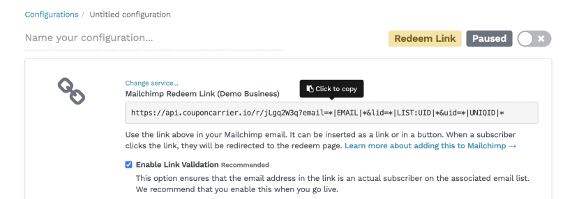 Link copy image example, Mailchimp?
