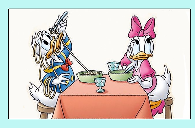 Donald und Daisy Duck essen Pasta (© Disney / Ehapa)