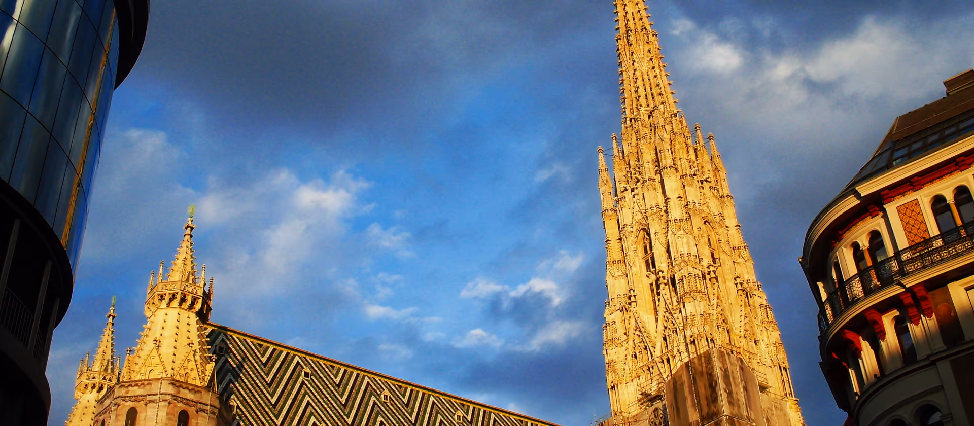 Stephansdom mit gotischem Turm und Ziegeldach in Wien.