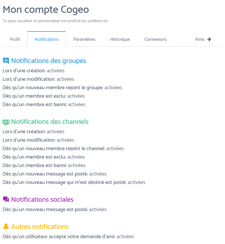 Capture d'écran des notifications