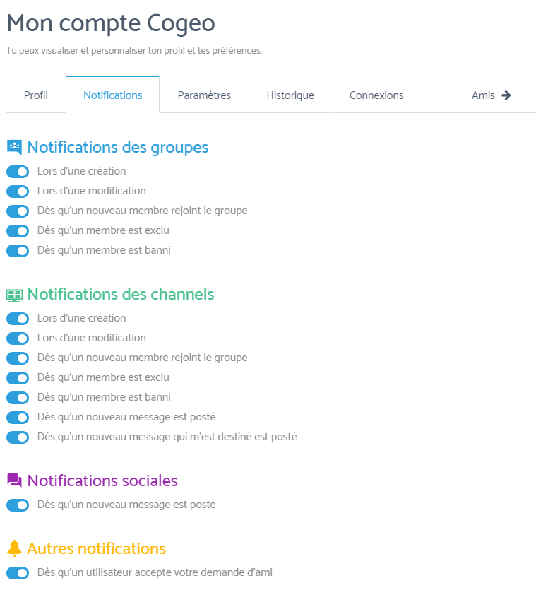 Capture d'écran de l'édition des notifications