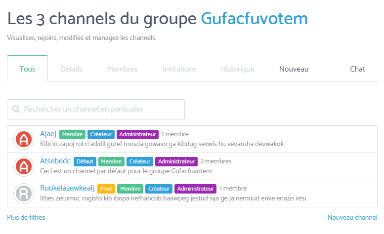 Capture d'écran des channels