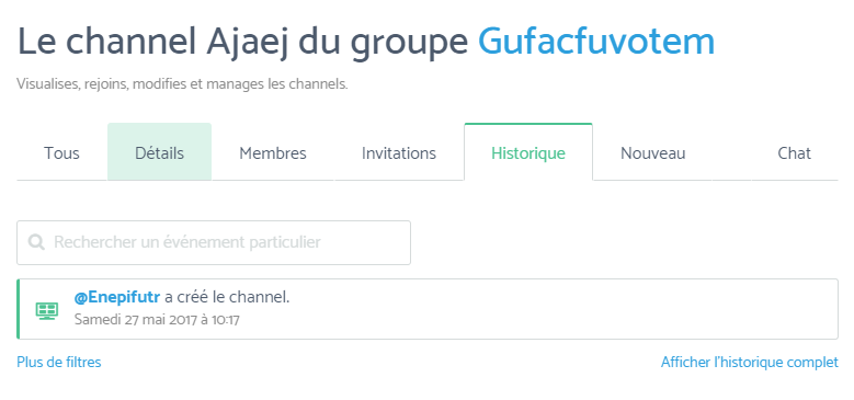 Capture d'écran dde l'historique du channel