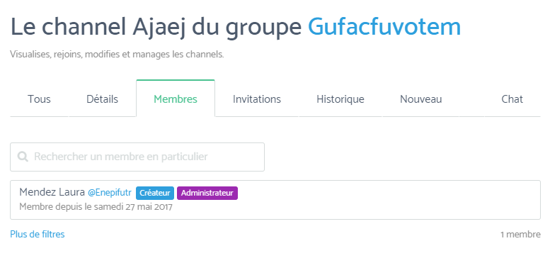 Capture d'écran des membres du channel