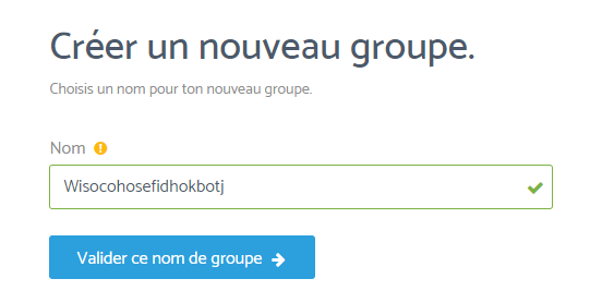 Capture d'écran de la première étape de création d'un groupe
