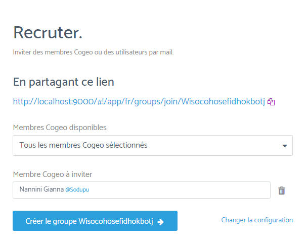 Capture d'écran de la troisième étape de création d'un groupe
