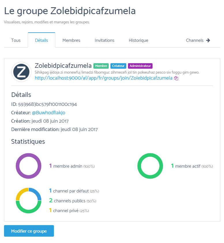 Capture d'écran des détails du groupe