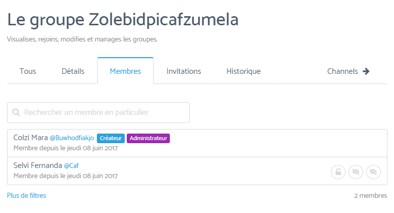 Capture d'écran des membres du groupe