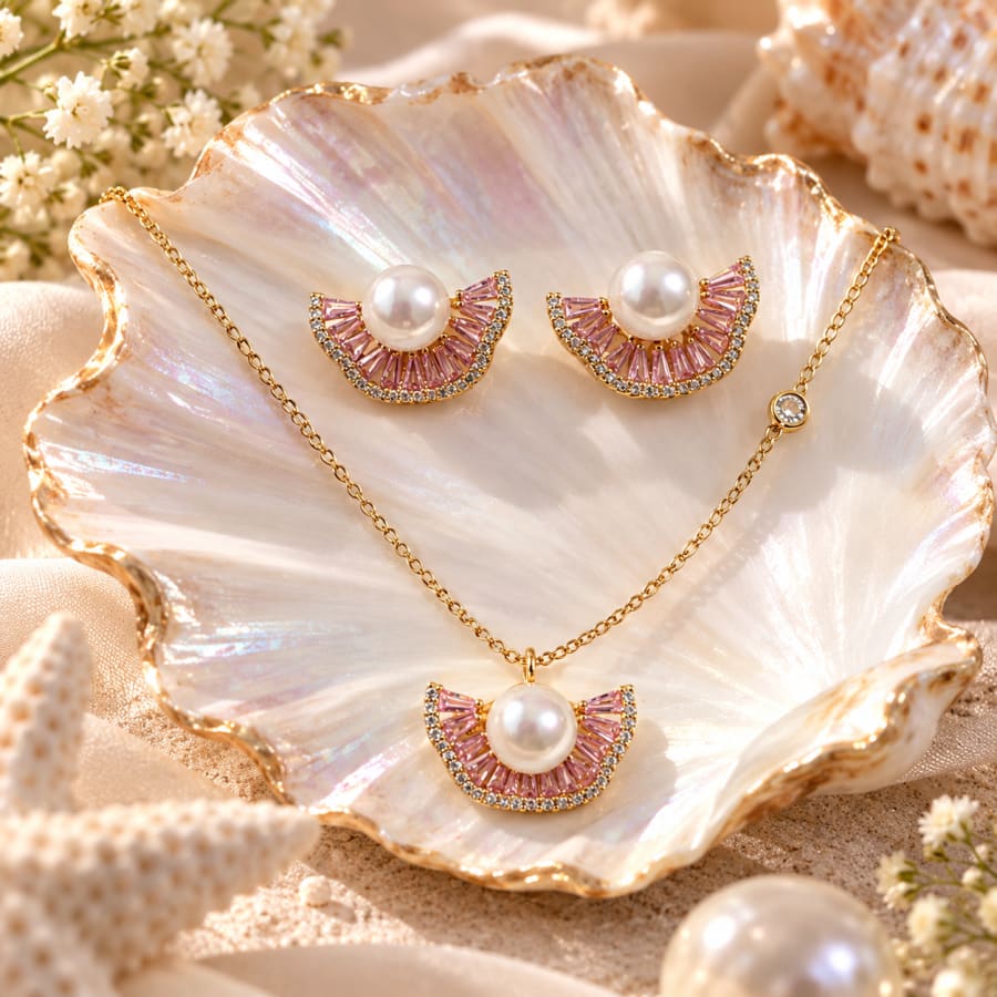 Rose gold statement jewellery on burgundy velvet
