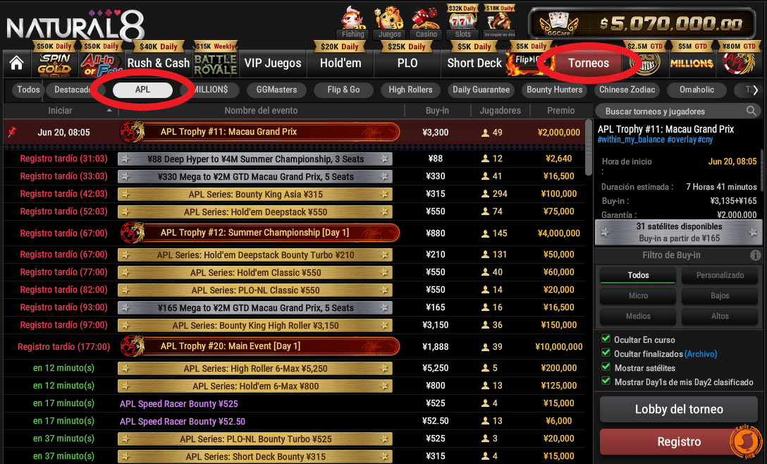 Volvió la Asia Poker League con trofeos a Natural8