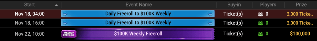 Ubica Los Freerolls De Cada D&iacute;a En La Pesta&ntilde;a De &Quot;Torneos&Quot;.