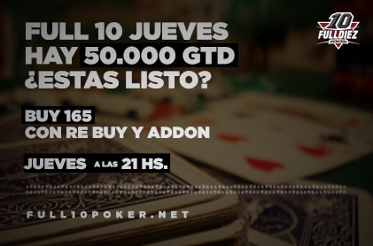 Hoy hay $50.000 garantizados en Full 10 Poker. ¿Estás listo?