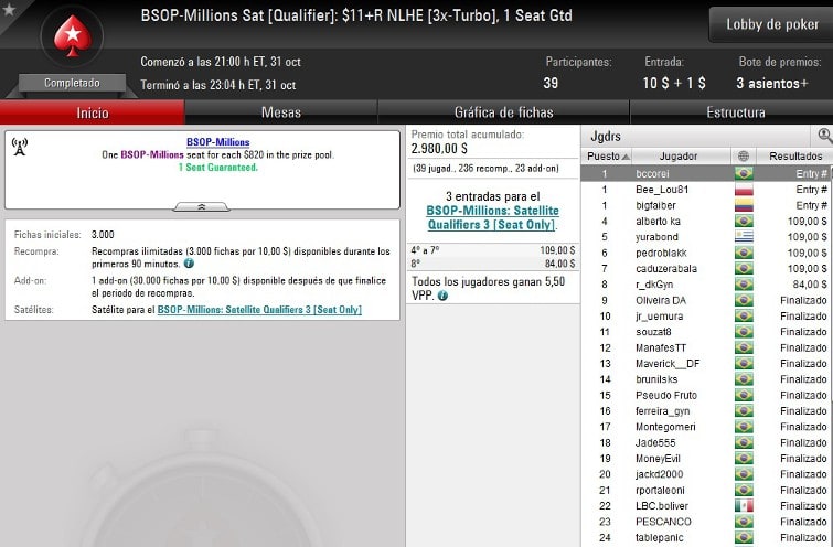 Sat&eacute;lite Bsop Millions $11+R - Octubre 31