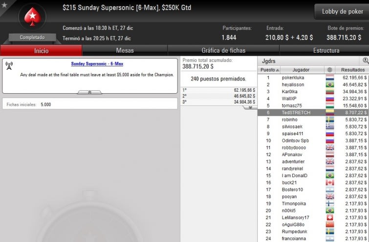 Sunday Supersonic [6-Max] - Diciembre 27