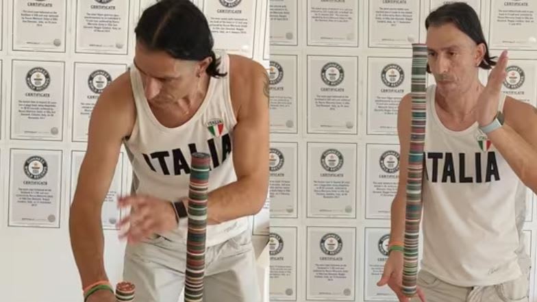 El récord más insólito: 255 fichas de poker apiladas en un dedo