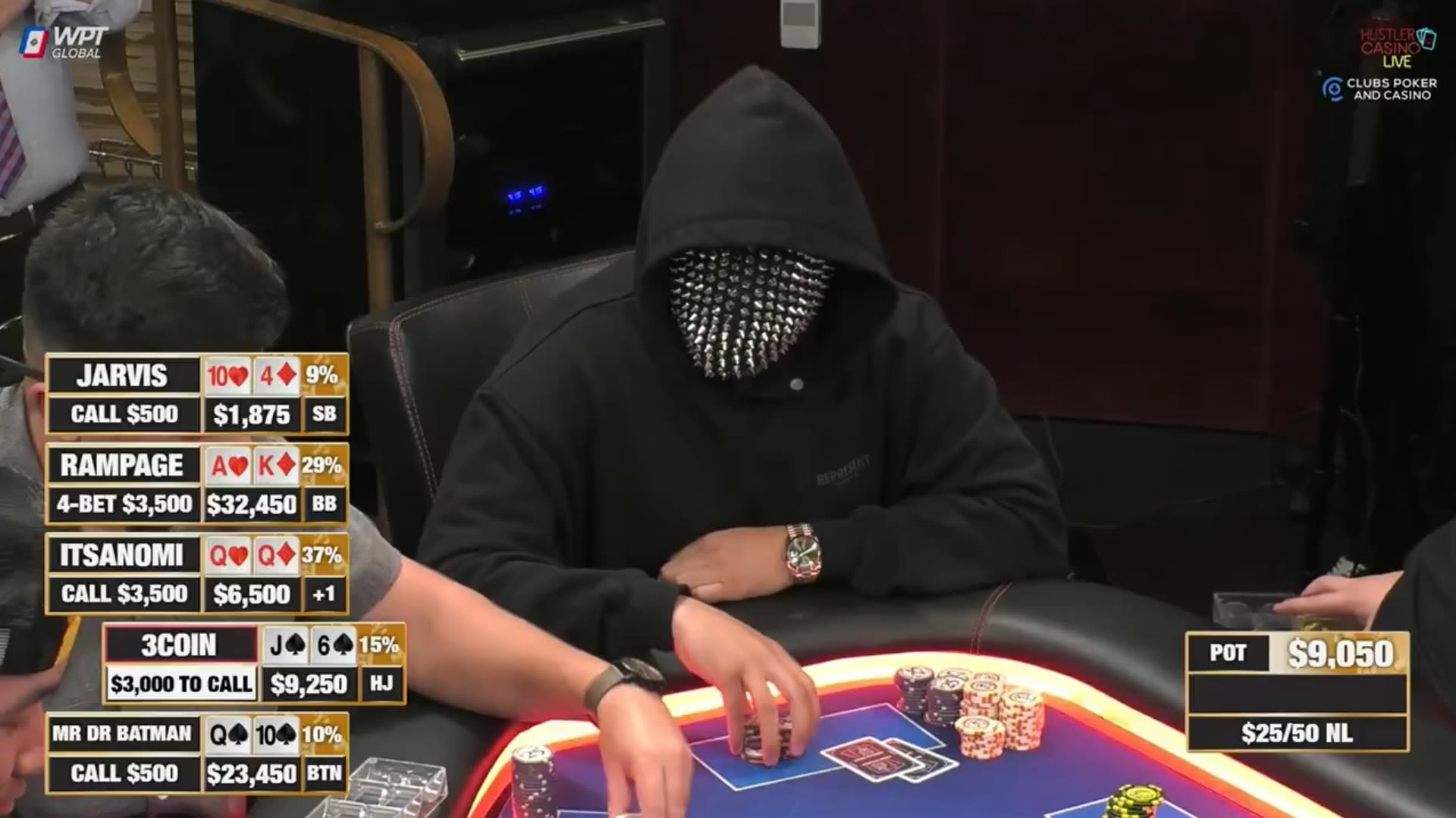 Un jugador enmascarado ganó miles de dólares en las mesas del Hustler Casino Live