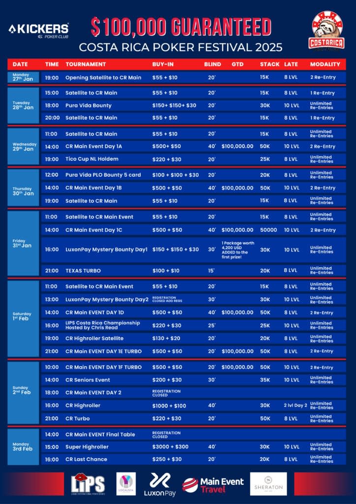 Costa Rica Poker Festival Agenda