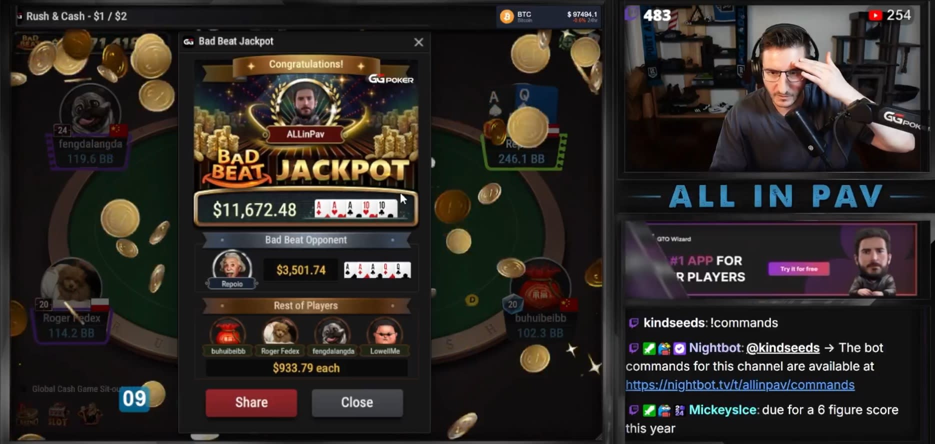 Ganó un Bad Beat Jackpot en GGPoker sin siquiera darse cuenta