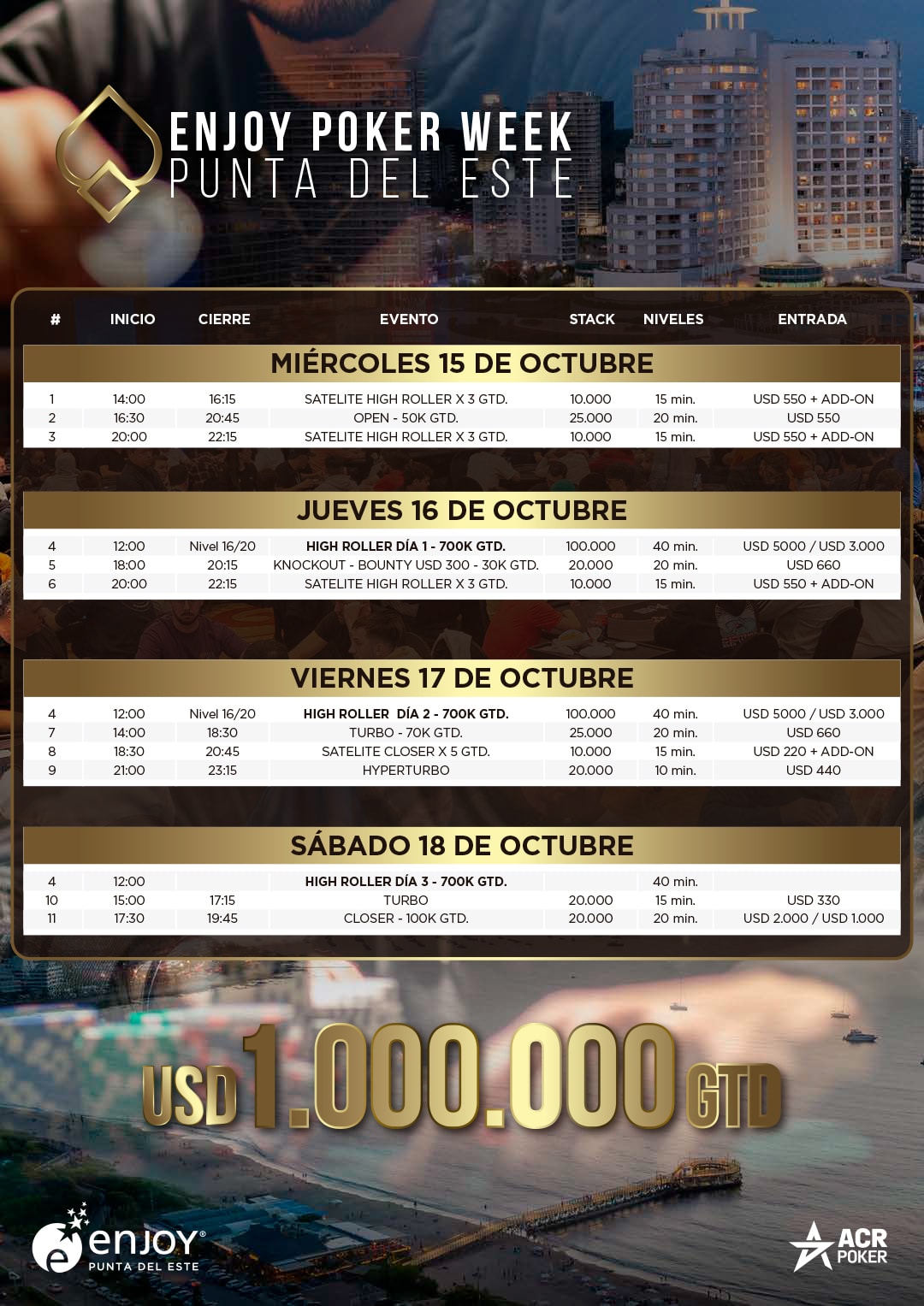 Calendario Enjoy Poker Week Oct 1