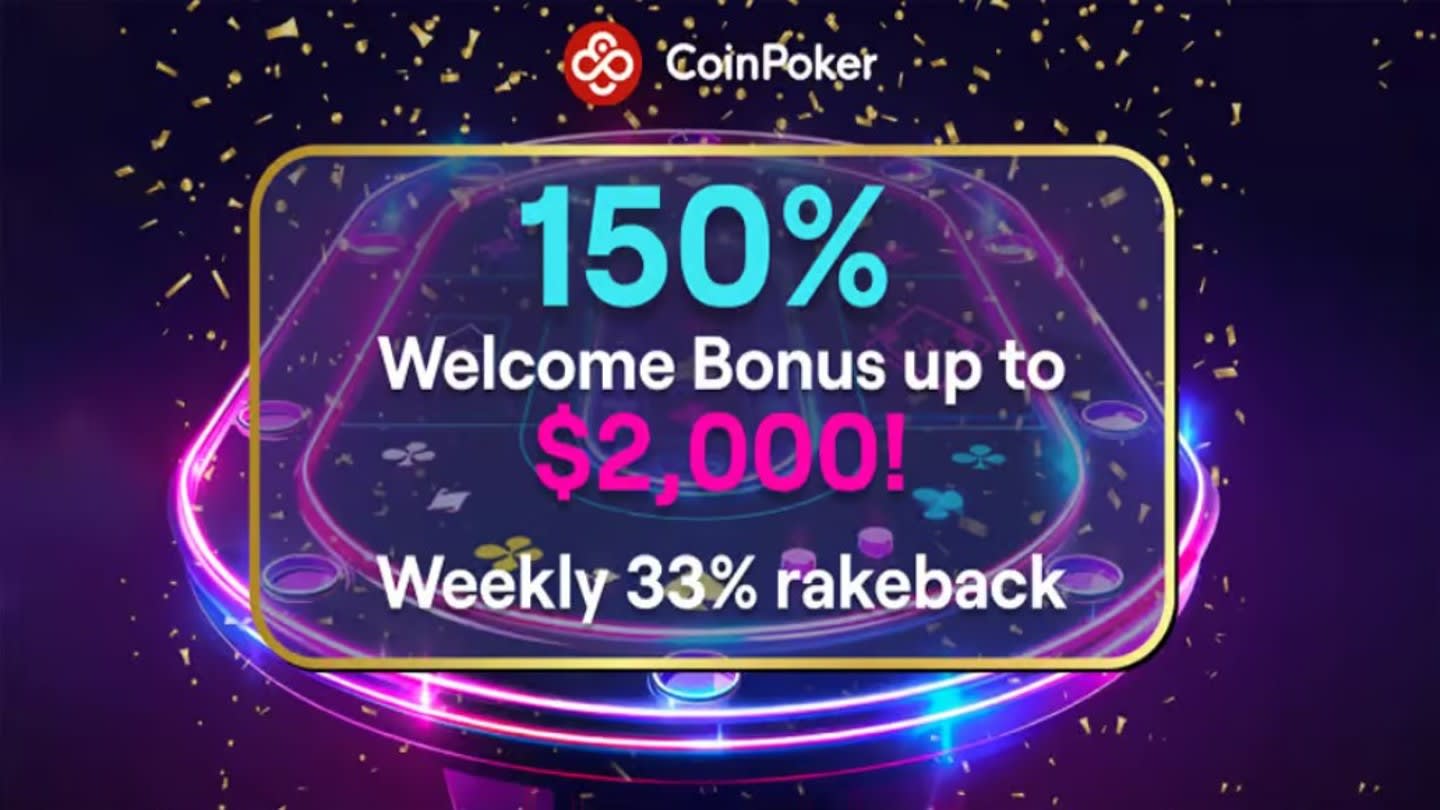 Obtén hasta US$2K con el bono de bienvenida del 150% de CoinPoker