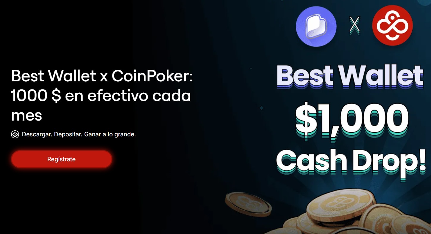 CoinPoker repartirá US$1.000 mensuales para quienes depositen con Best Wallet