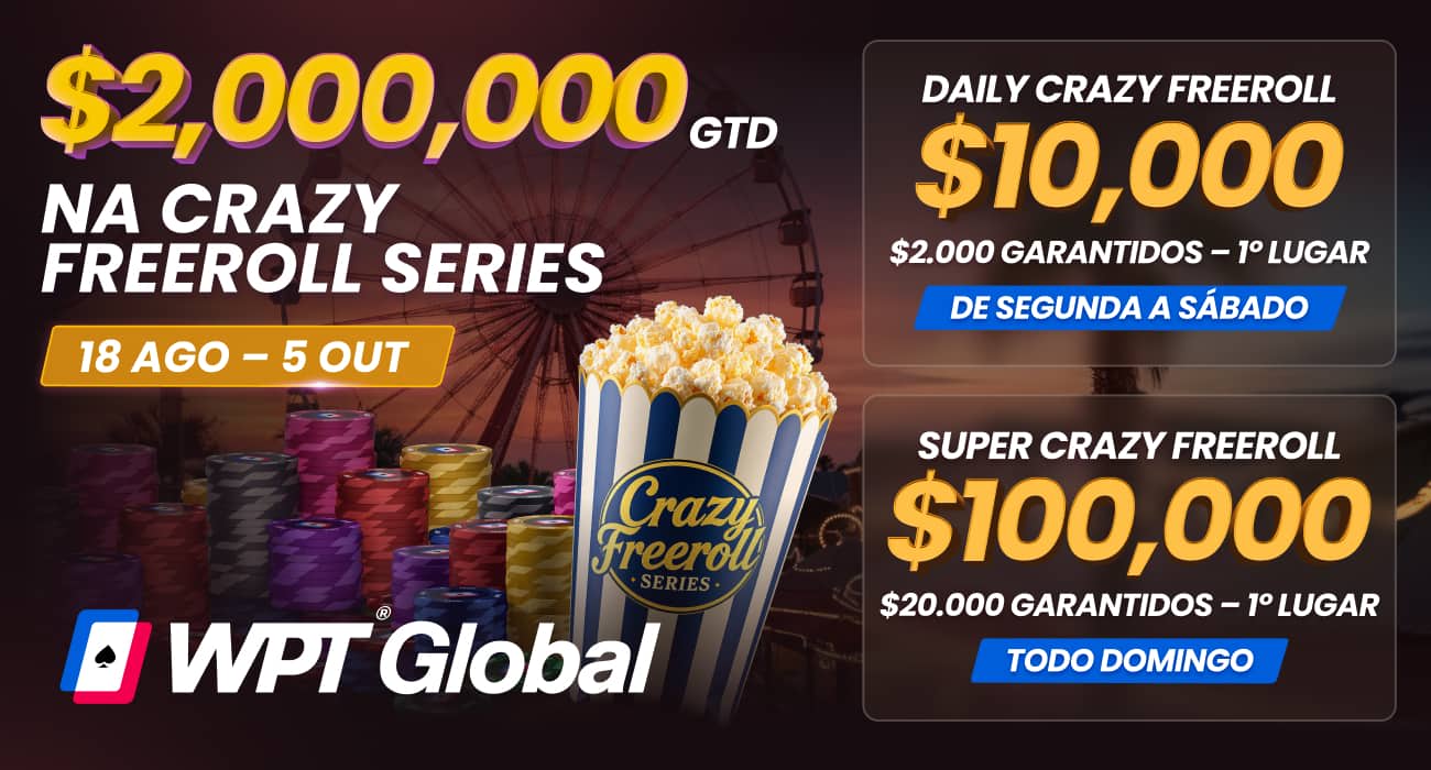 Ganhe qualquer torneio e se classifique para o US$100K Super Crazy Freeroll da WPT Global