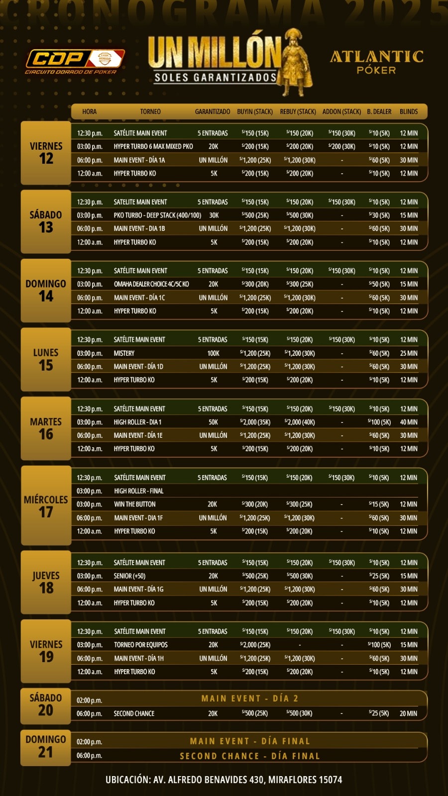 Agenda Circuito Dorado De Poker Lima Diciembre 2025