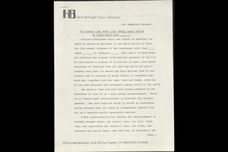 310Ee69Ba972 1981 Wsop Main Event Press Release