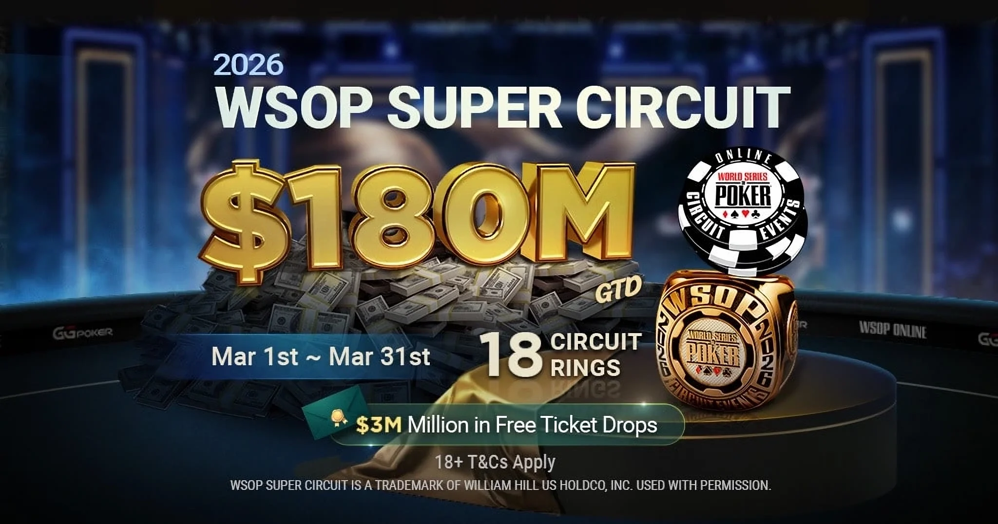 GGPoker confirma el calendario del WSOP Super Circuit con US$180 millones garantizados