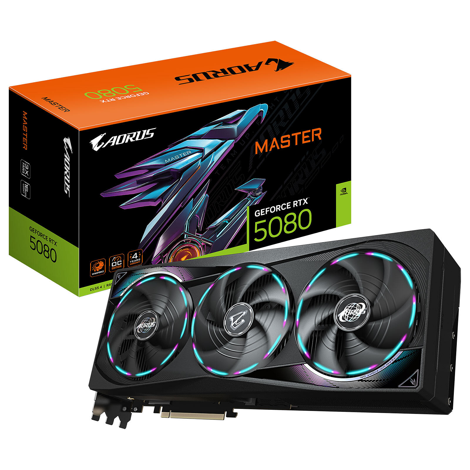 Gigabyte AORUS MASTER 16 Go GDDR7, emballage constructeur et carte graphique