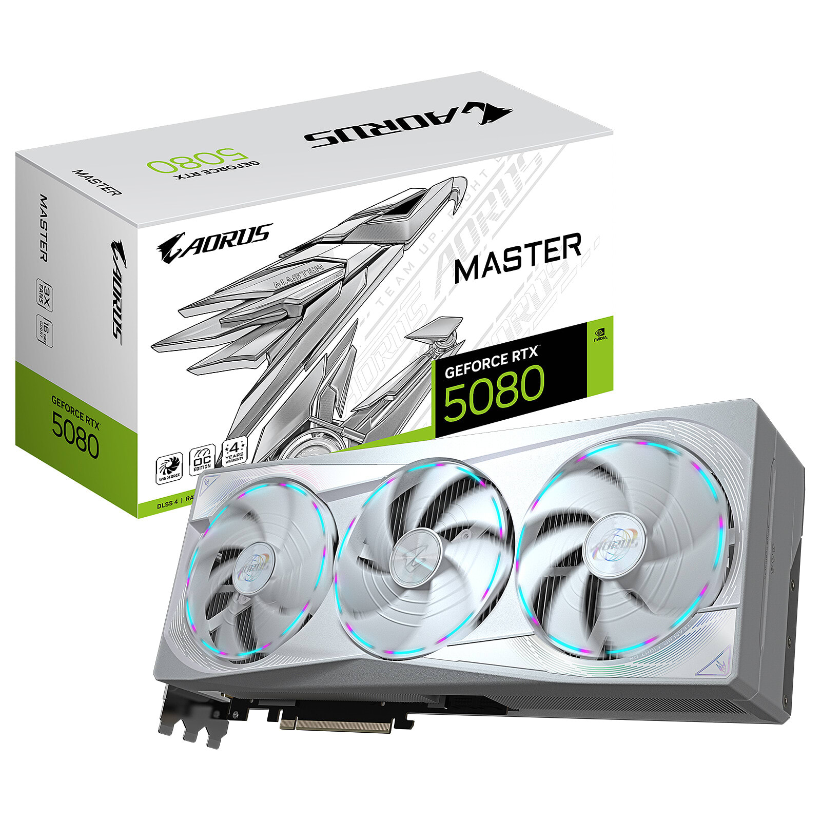 Gigabyte AORUS MASTER ICE 16 Go GDDR7, emballage constructeur et carte graphique
