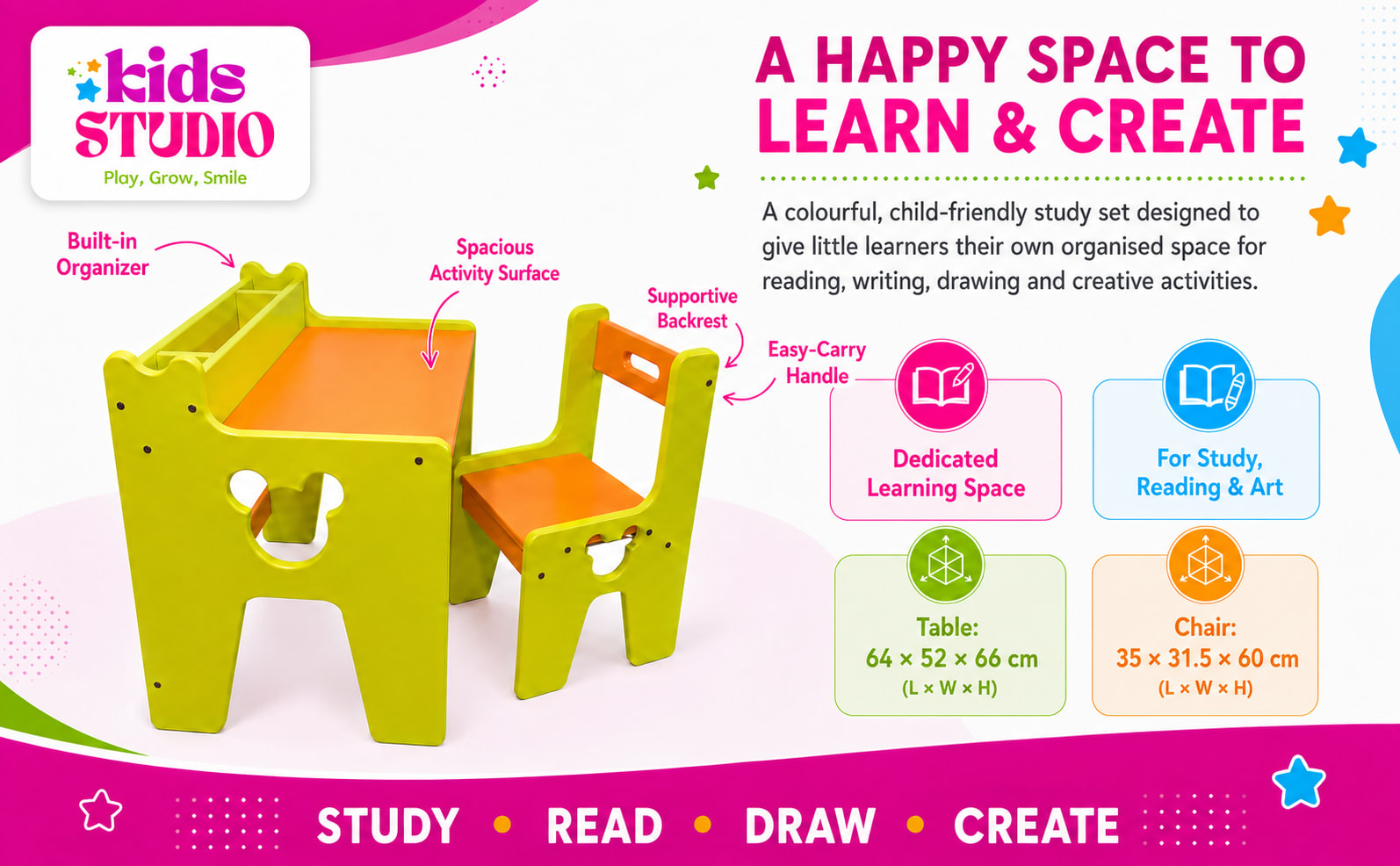 Kidsstudio Micky Study Table and Chair for Everyday Activities