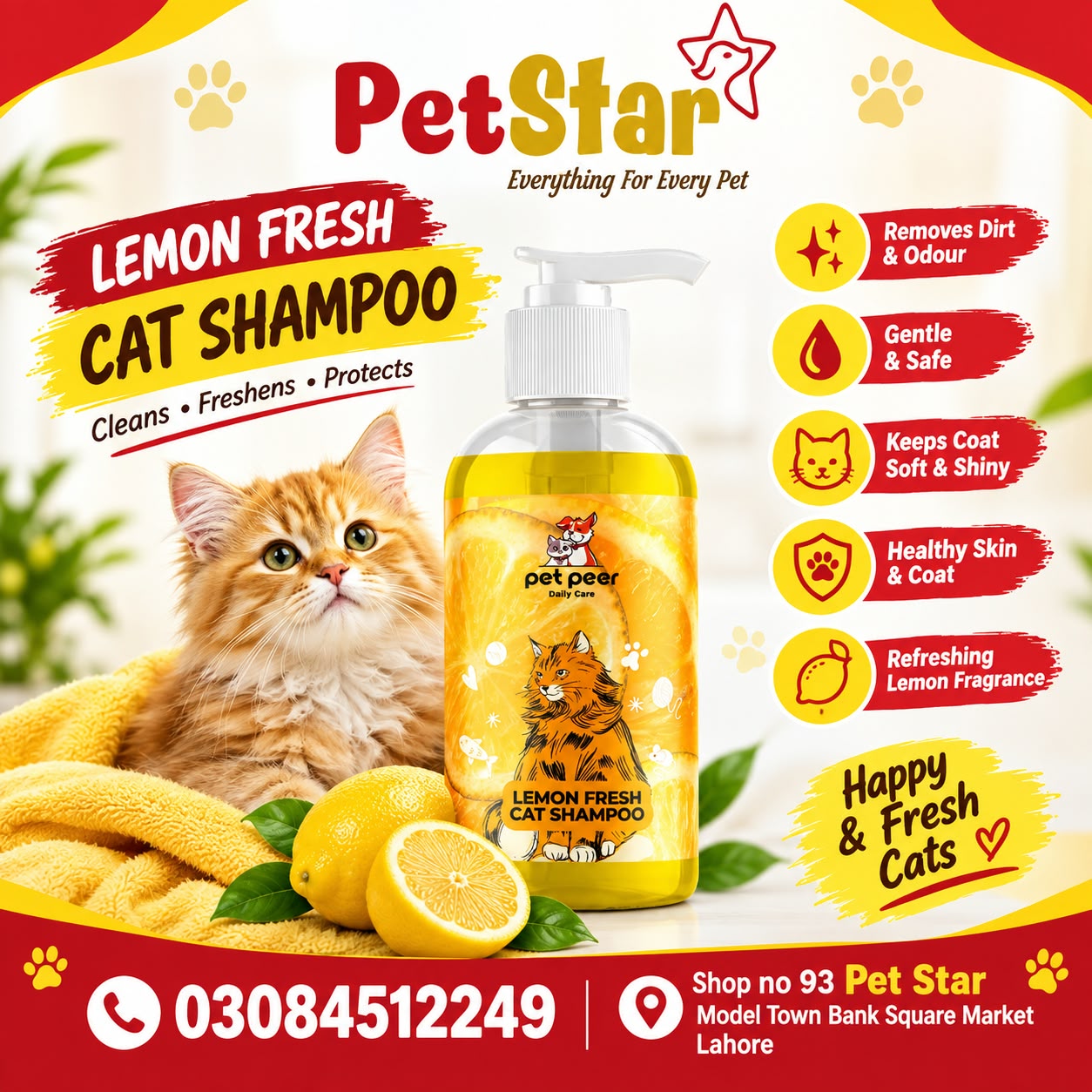 Pet Peer Lemon Fresh Cat Shampoo 535ML