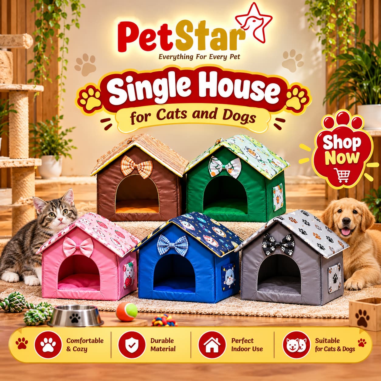 🐾 Single House for Cats & Dogs – Comfort, Privacy & Cozy Sleep!