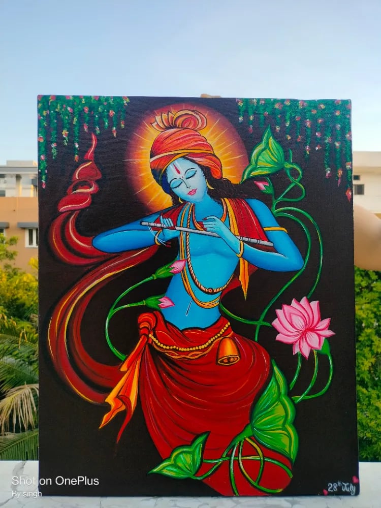 Lord Krishna Acrylic Painting on Canvas