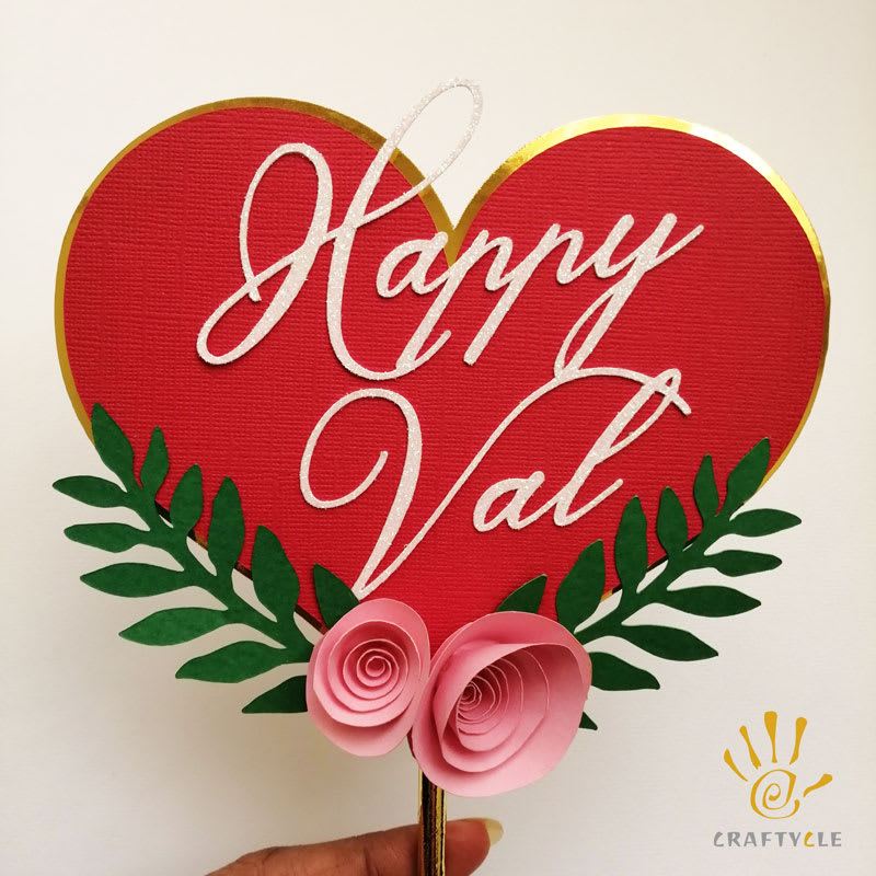 Happy Val Floral - Valentine's Layered Premium Card Cake Topper