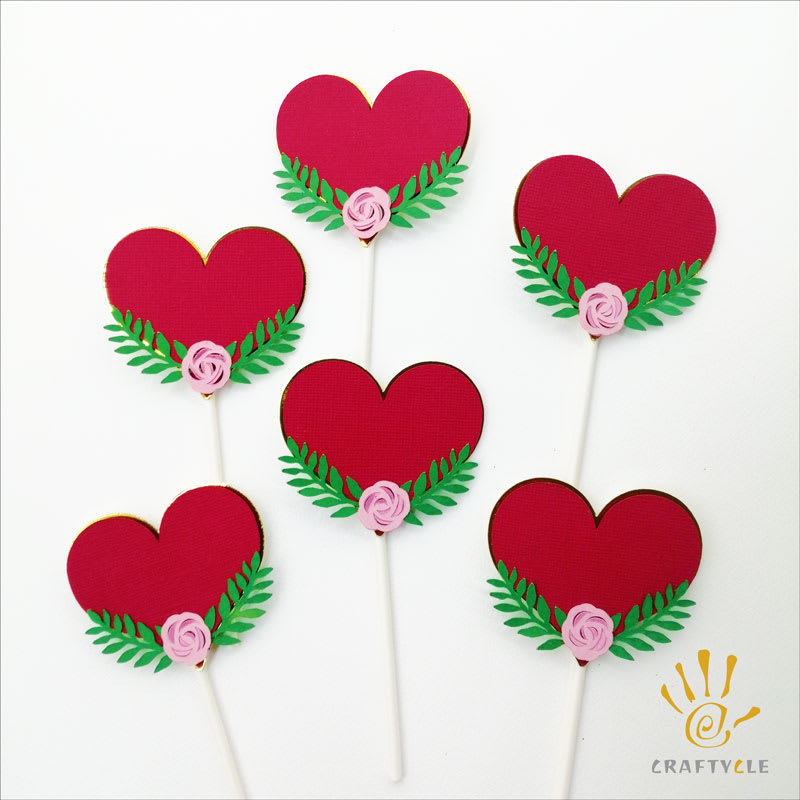 Heart Florals - Layered Premium Card Cupcake Toppers 6pcs