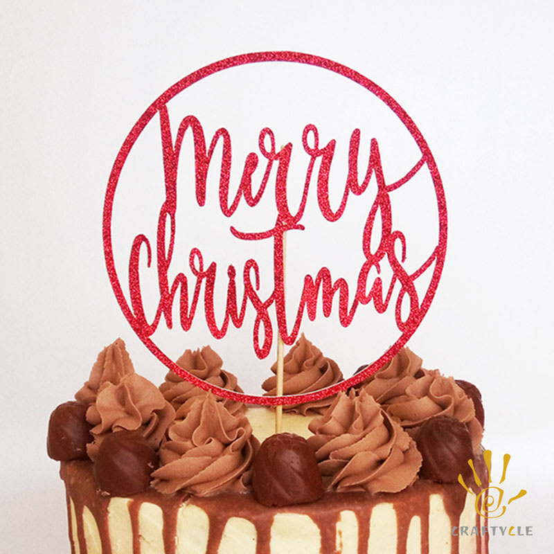 Cake Topper - MERRY CHRISTMAS - Red Glitter