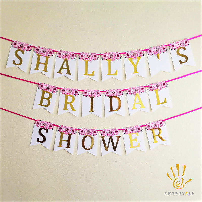 Bunting Banner Bridal Shower Female Wedding Women Pink Flowers Party Decoration