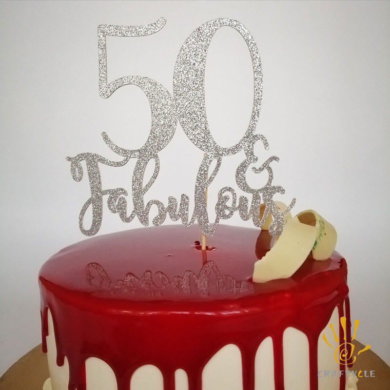 20 - 80 and Fabulous Milestone Birthday Glitter Card Cake Topper ) - Image 9