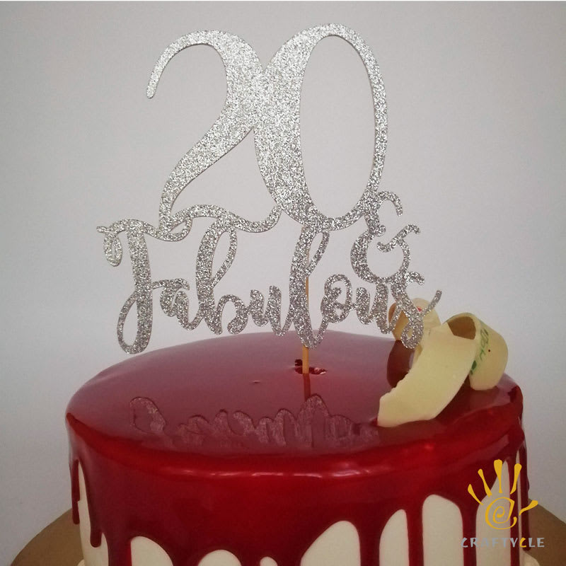 20 - 80 and Fabulous Milestone Birthday Glitter Card Cake Topper ) - Image 3